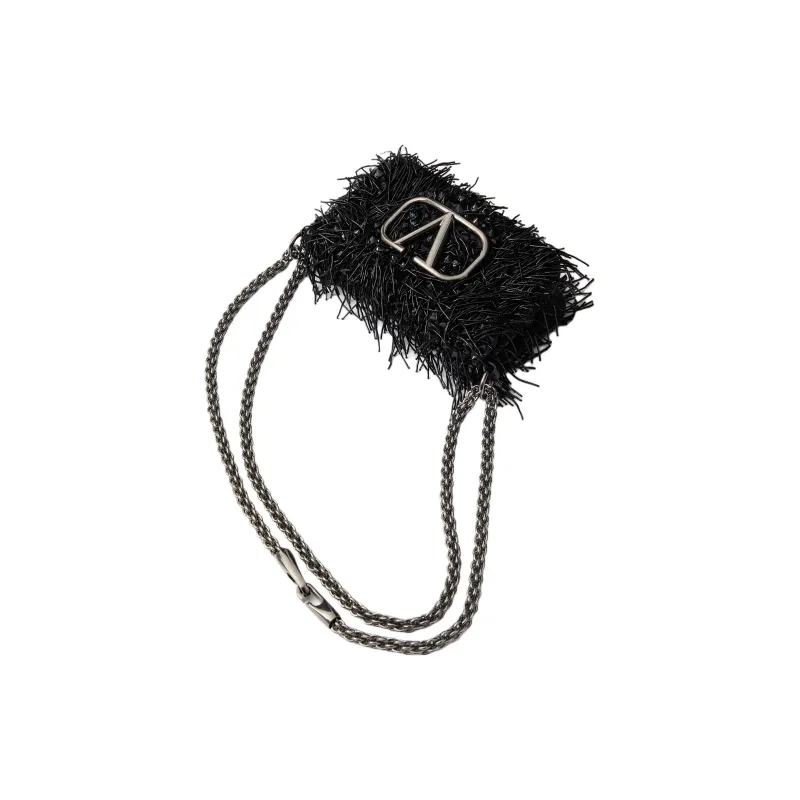 Valentino Embroidery Handbag Shoulder Bag Crossbody Bag Small Size Women's Black-4