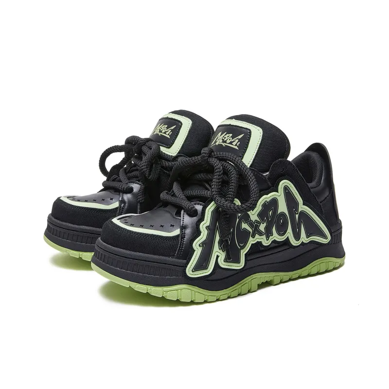 MC DOS Anti Slip And Wear Resistant Height Increasing Low Top Skateboard Shoes Unisex Black Green-2