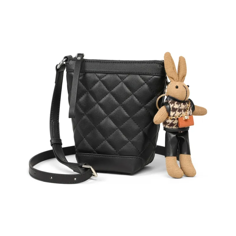 COMELY Cow Leather Patchwork Synthetic Leather Bucket Bags Shoulder Bag Crossbody Bag Small Size Women's White/Black-6