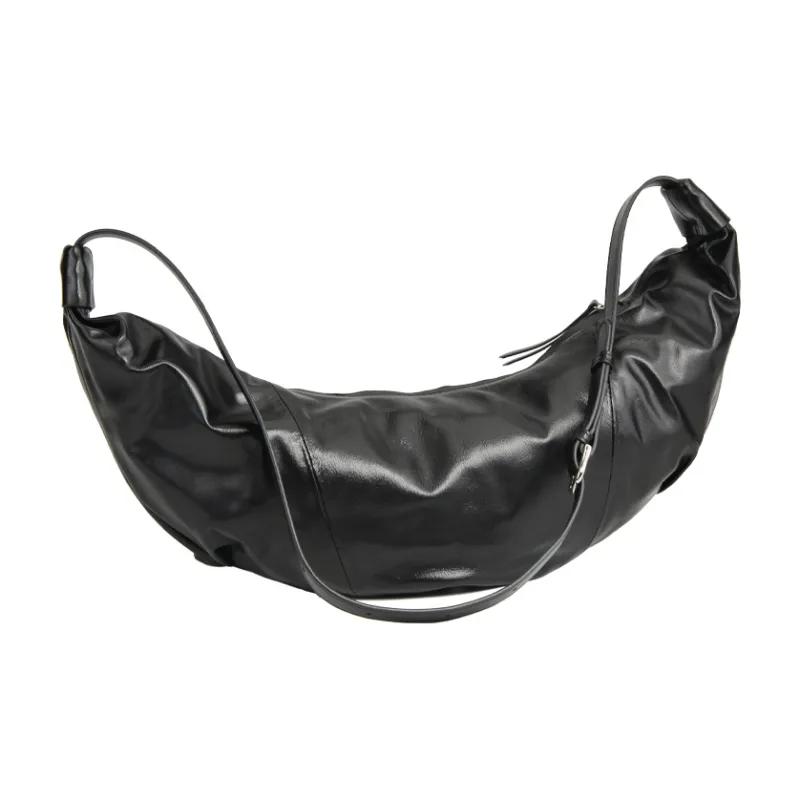 YOCAMU Top Grain Cow Leather Croissant Bag Shoulder Bag Medium Size Unisex Black/White-2