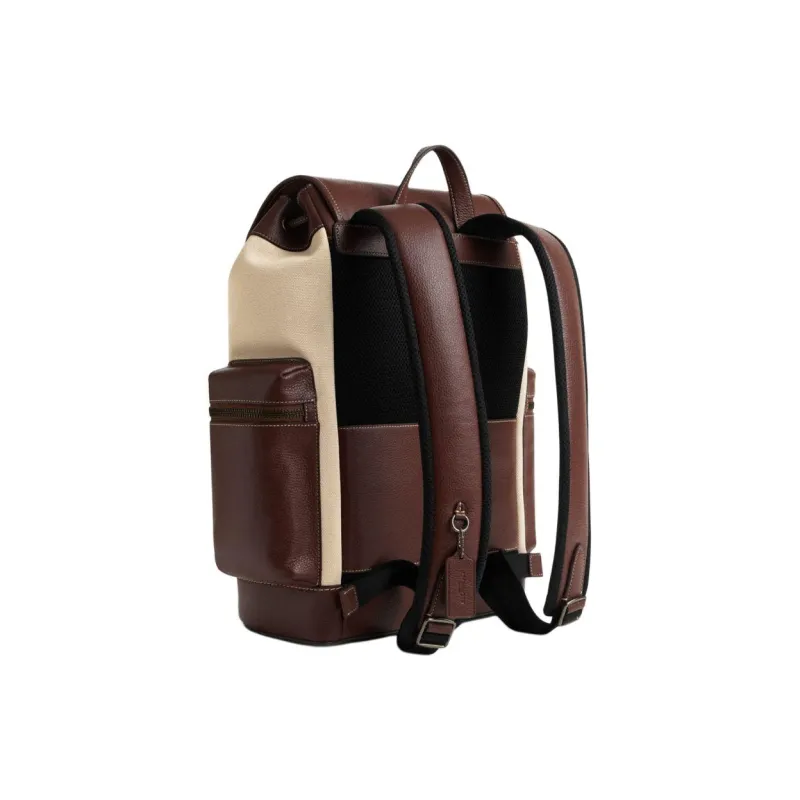 COACH Sprint Canvas With Refined Pebbled Leather Accents Backpack Large Size Men's Black & Natural Multicolor-1