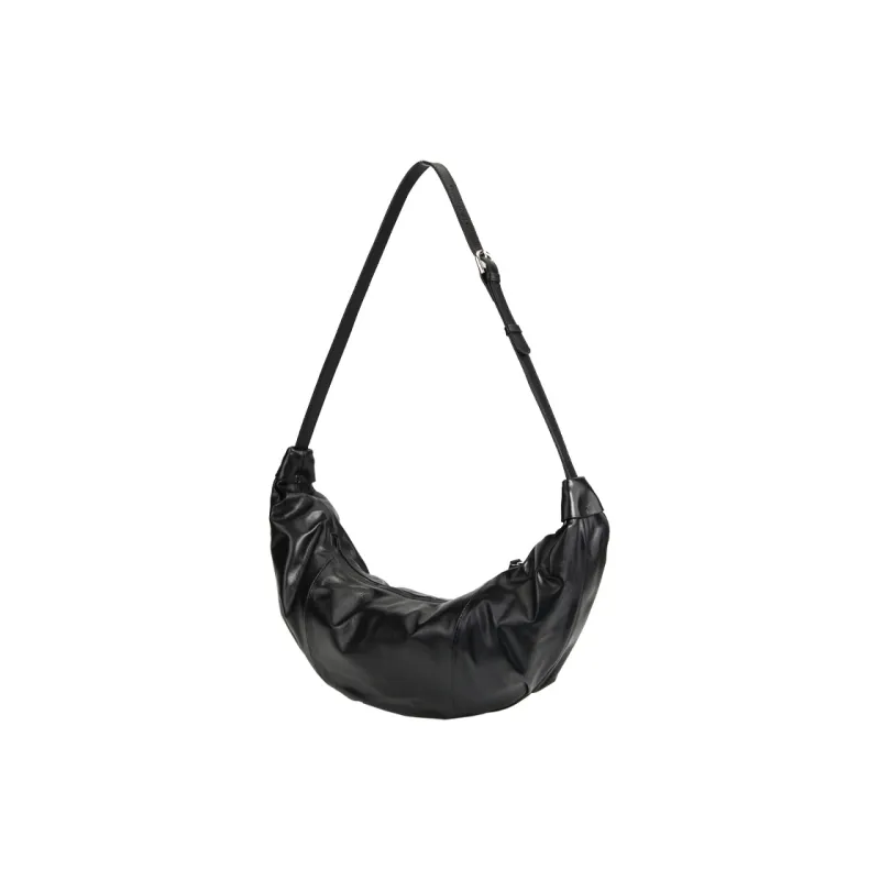 YOCAMU Top Grain Cow Leather Croissant Bag Shoulder Bag Medium Size Unisex Black/White-1
