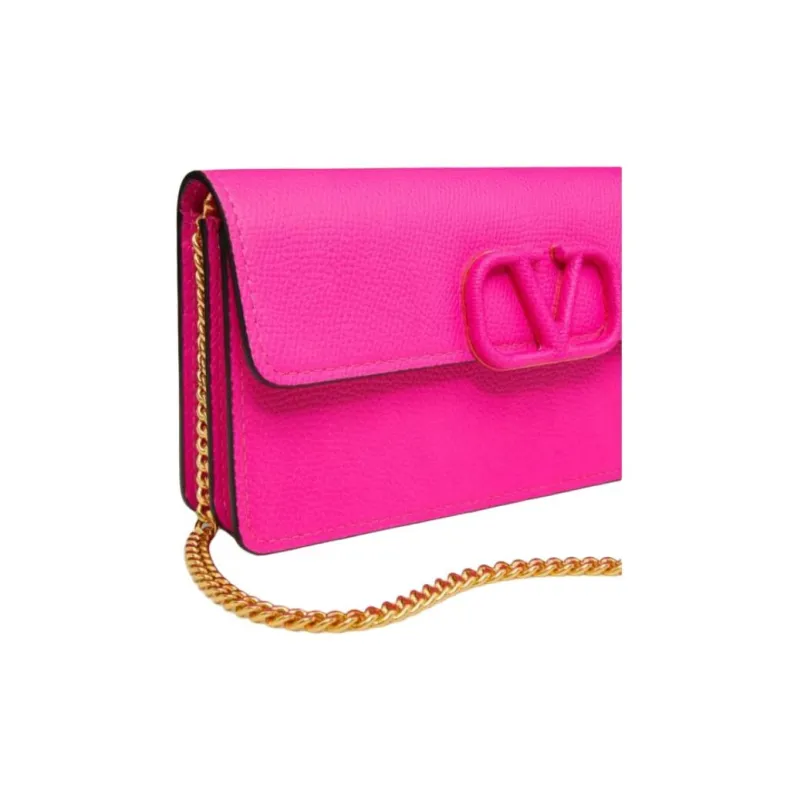 Valentino Vlogo Grained Calfskin Wallet Women's Rose Red-3
