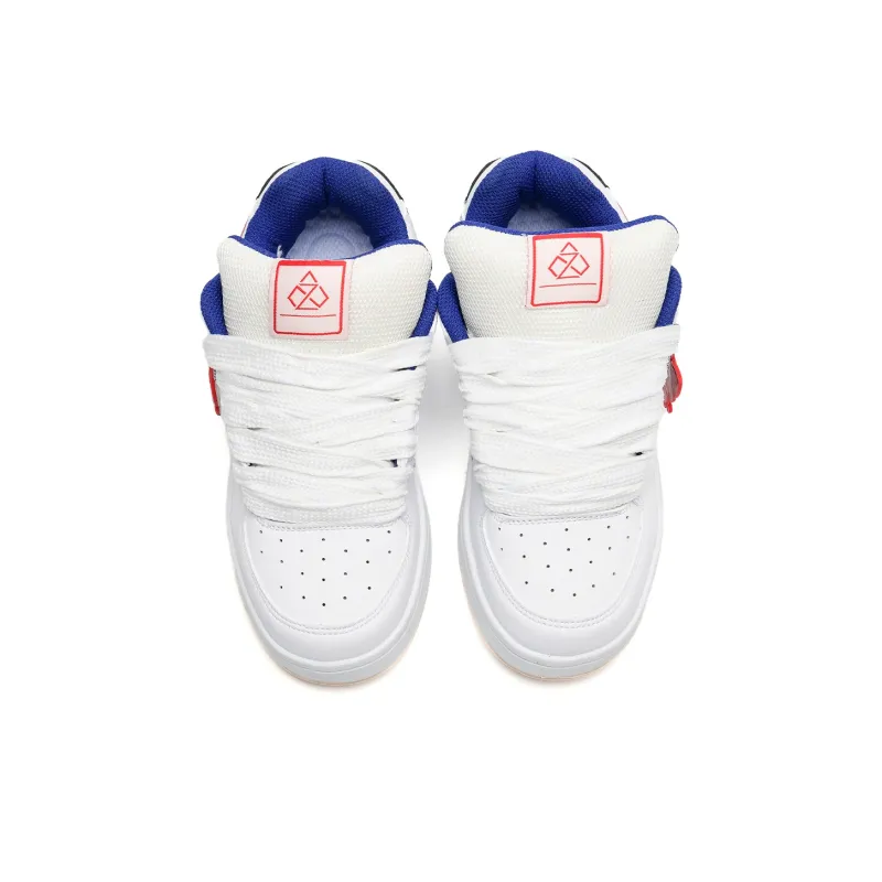 ALI THE FOX Balanced, Lightweight, And Breathable Low Top Skateboard Shoes Unisex White Blue Red-4
