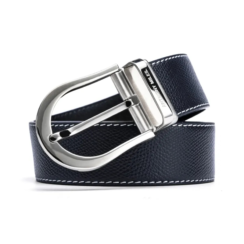 Anthony Miles Top Grain Cow Leather Leather Belts Men's Blue 3.4cm-1