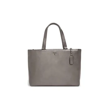 TUMI Leather Tote Shopping Bag One Shoulder Handbag Medium Size Women's Lead Gray Metallic