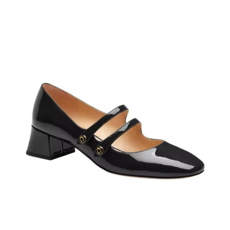 COACH Angelina Block Heel Mary Jane Shoes 4cm Women's Black-2