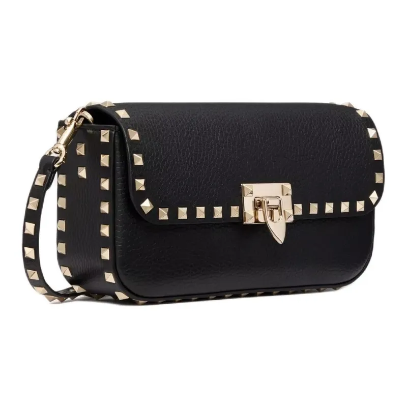Valentino ROCKSTUD Grained Calfskin Shoulder Bag Crossbody Bag Women's Black-1