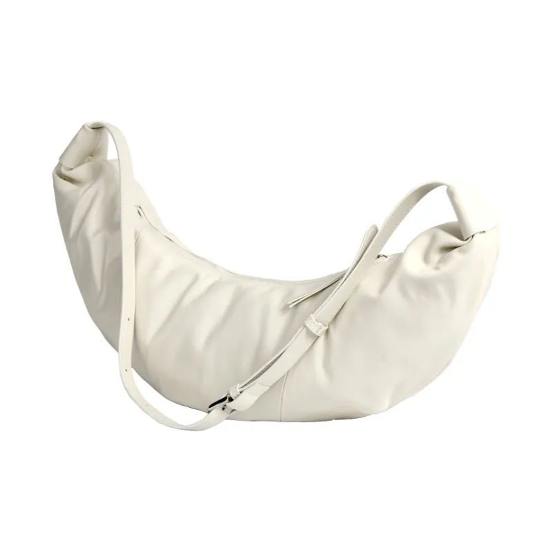 YOCAMU Top Grain Cow Leather Croissant Bag Shoulder Bag Medium Size Unisex Black/White-7