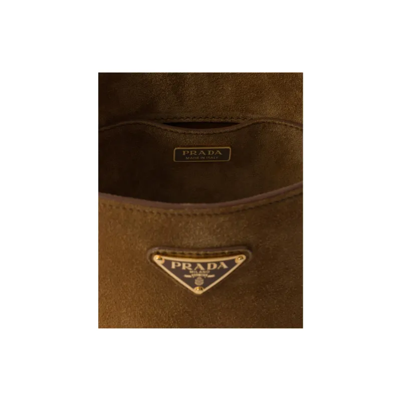 PRADA Suede Bucket Bag Handbag Shoulder Bag Mini Women's Cinnamon Brown-5