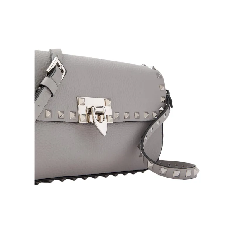 Valentino ROCKSTUD Grain Calfskin Shoulder Bag, Crossbody Bag Women's Gray-5