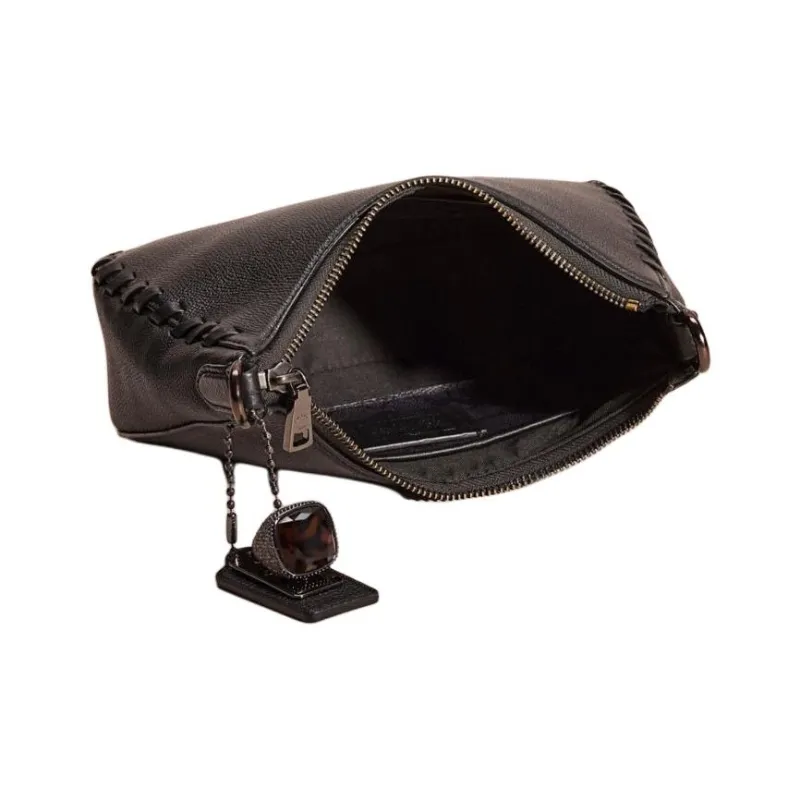COACH Hobo Leather Paneled Canvas Crossbody Bag Small Size Unisex Black-2