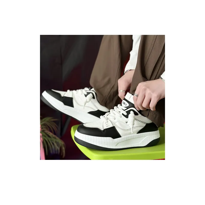 SLNU 3 Coverage Anti Slip And Wear Resistant Support Low Top Skateboard Shoes Men's Black White-8