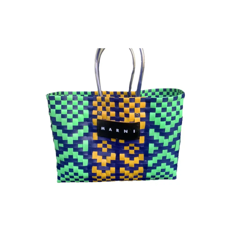 MARNI Polypropylene Plastic Basket Bag Tote Bag Shopping Bag Handbag Small Size Women's Green/Multicolor/Blue-2