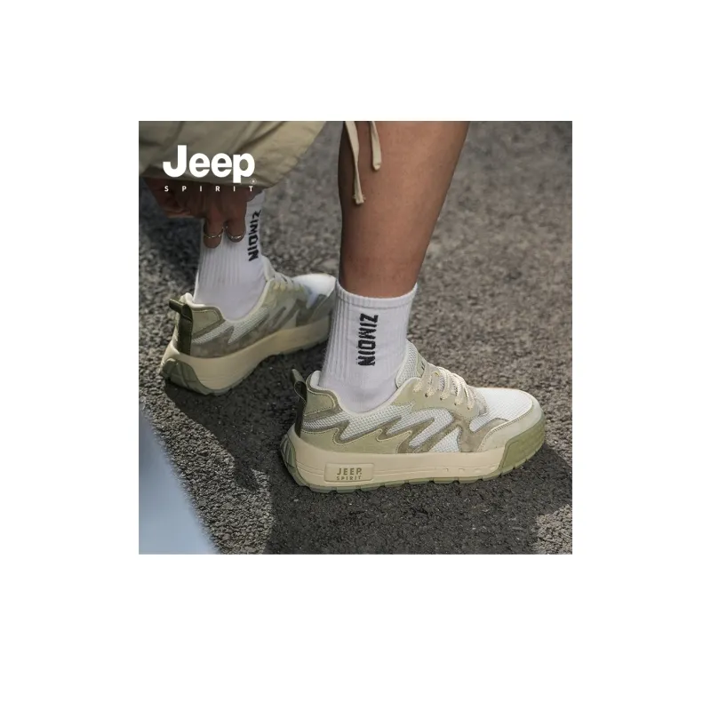JEEP SPIRIT Single Mesh Versatile Breathable Non-slip Lightweight Low-Top Skateboard Shoes Men's Dragonwell Green-8
