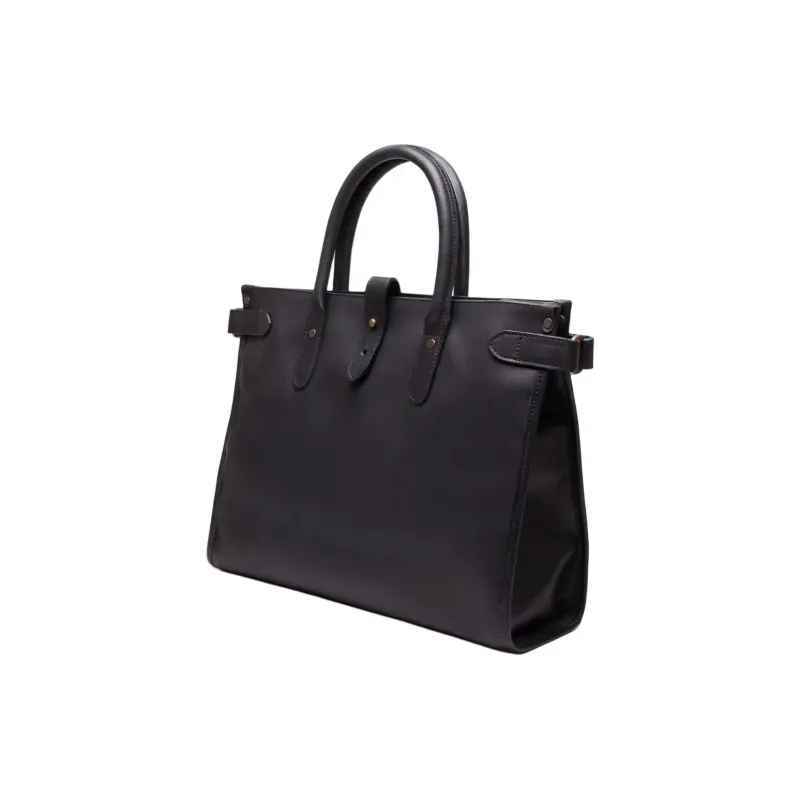 ETTINGER Vegetable Tanned Cow Leather Tote Bag, Shopping Bag, Handbag Unisex Black-1