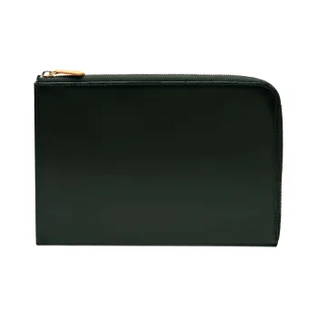 ETTINGER Leather Clutch Large Size Unisex Green & Tan