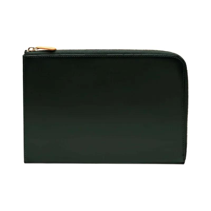 ETTINGER Leather Clutch Large Size Unisex Green & Tan-0