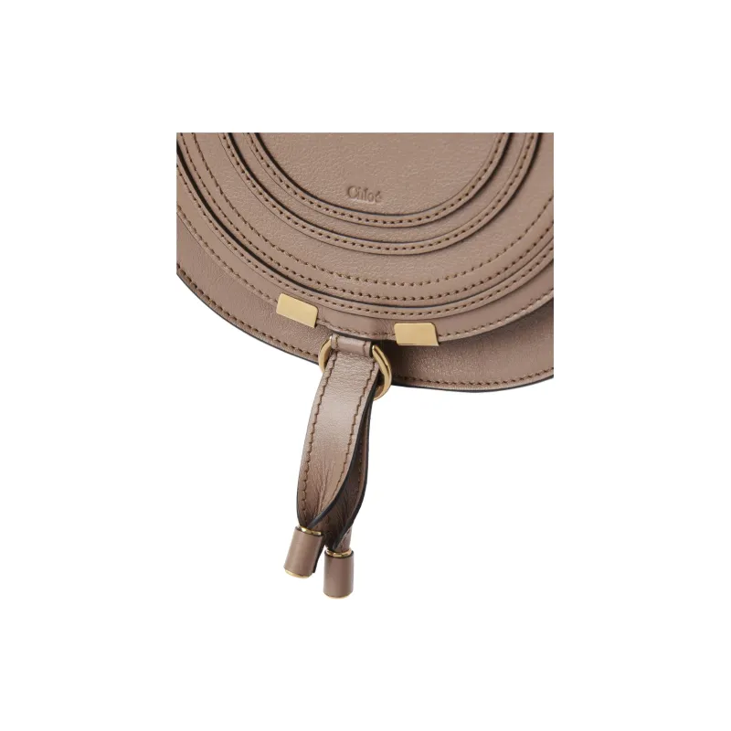 Chloe Marcie Bright Calfskin Saddle Bag, Shoulder Bag, Crossbody Bag Trumpets Women's Wood Rose-4