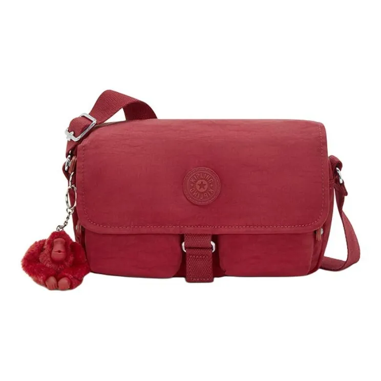 Kipling Polyamide Messenger Bag, Shoulder Bag, Crossbody Bag Small Size Women's Black Noir/Gray Blue Purple/Shang Red-7