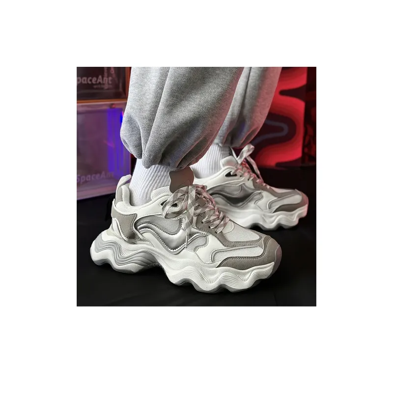 SLNU 3 Height Increasing Coverage Low Top Chunky Sneakers Men's White Gray-7