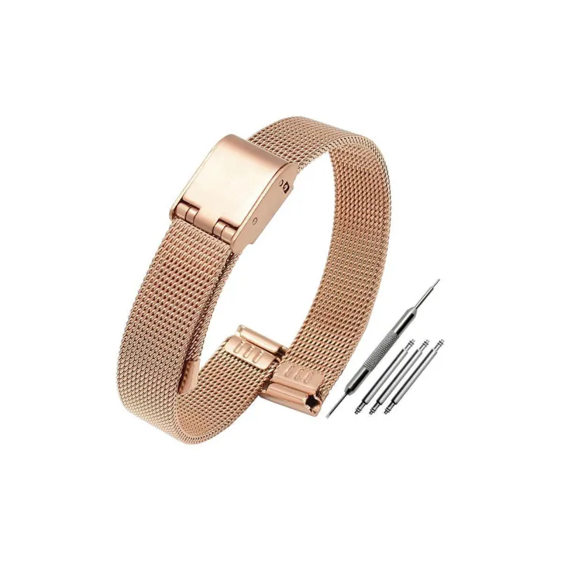 SUNMATE Extra Thin Beige Blue Stainless Steel With Mesh And Woven Watch Bands 8/10/12/14/16/18/20 Width Unisex-1