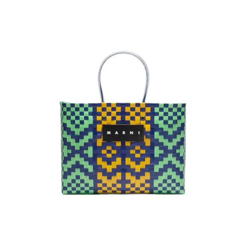 MARNI Polypropylene Plastic Basket Bag Tote Bag Shopping Bag Handbag Small Size Women's Green/Multicolor/Blue-0
