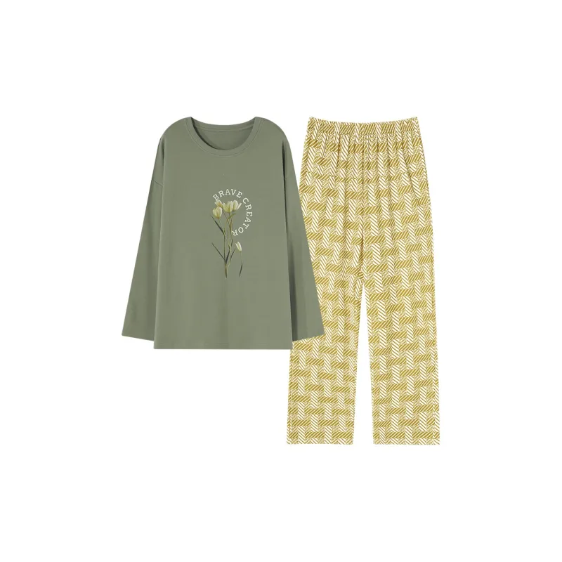 MADALLO Pajama Set Spring And Fall Season Women's Flying Spring Green Magnolia-0