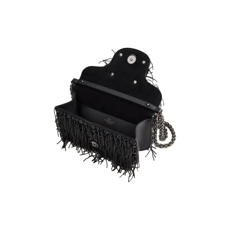 Valentino Embroidery Handbag Shoulder Bag Crossbody Bag Small Size Women's Black-5
