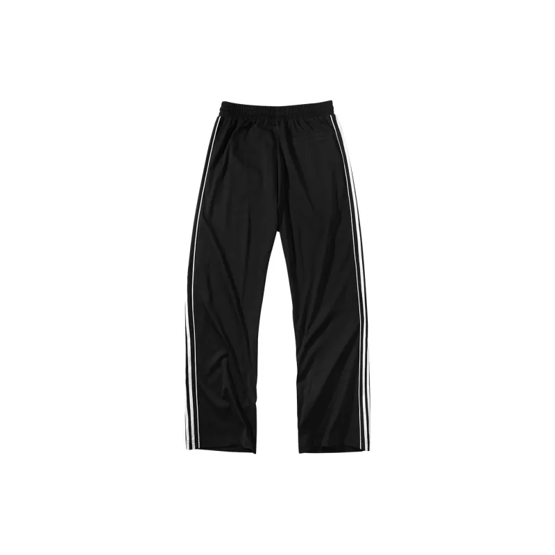 KUMPOO Knitted Fabric Retro Sports Pants Unisex Black-1