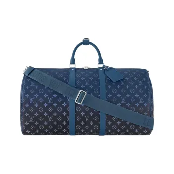 LOUIS VUITTON Keepall Leather Trim Travel Bag Men's Blue