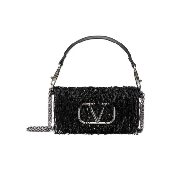 Valentino Embroidery Handbag Shoulder Bag Crossbody Bag Small Size Women's Black