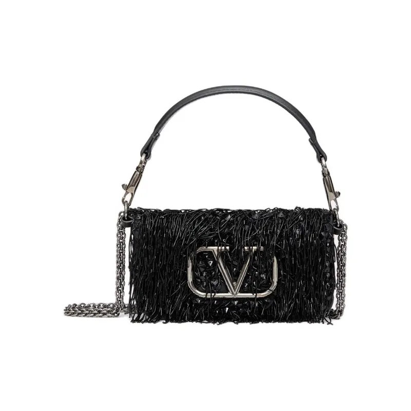 Valentino Embroidery Handbag Shoulder Bag Crossbody Bag Small Size Women's Black-0