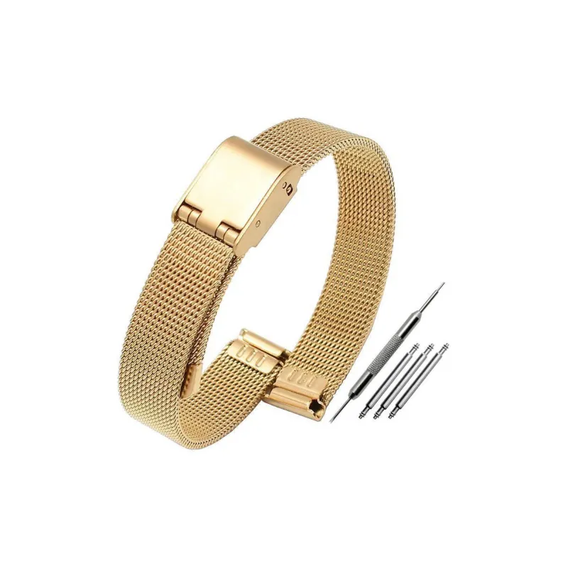 SUNMATE Extra Thin Beige Blue Stainless Steel With Mesh And Woven Watch Bands 8/10/12/14/16/18/20 Width Unisex-3