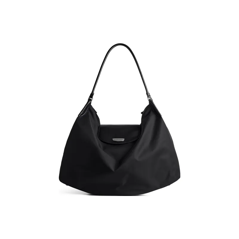 Balenciaga Nylon Bonded Smooth Cow Leather Handbag Shoulder Bag Large Size Women's Black-1