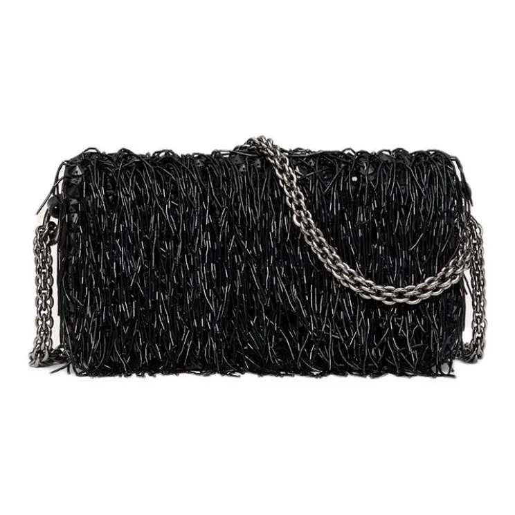 Valentino Embroidery Handbag Shoulder Bag Crossbody Bag Small Size Women's Black-3