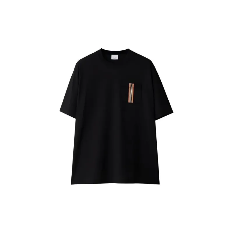 Burberry Stripe Trim Pocket Cotton T shirt-2
