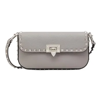 Valentino ROCKSTUD Grain Calfskin Shoulder Bag, Crossbody Bag Women's Gray
