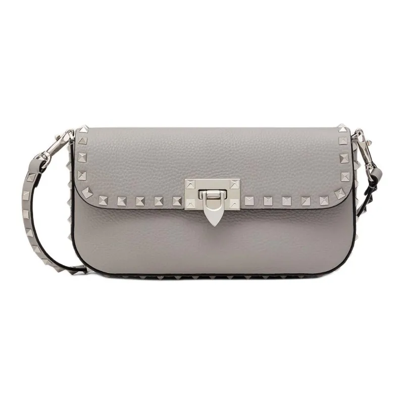 Valentino ROCKSTUD Grain Calfskin Shoulder Bag, Crossbody Bag Women's Gray-0
