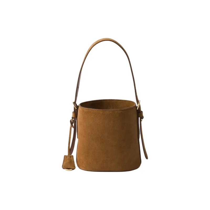 PRADA Suede Bucket Bag Handbag Shoulder Bag Mini Women's Cinnamon Brown-3