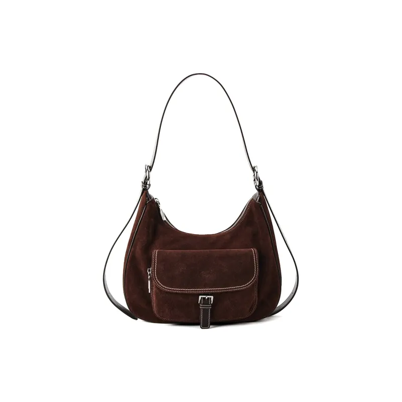 YOCAMU Cow Leather Shoulder Bag Women's Brown-5