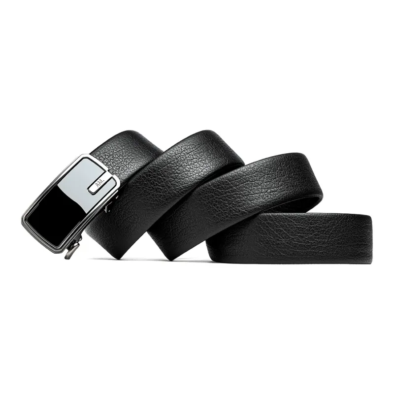 Anthony Miles Textured Top Grain Cow Leather Leather Belts Men's Black Width  3.5cm-2