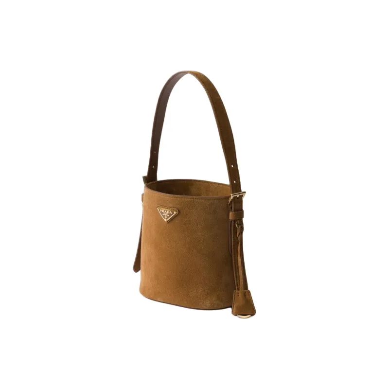 PRADA Suede Bucket Bag Handbag Shoulder Bag Mini Women's Cinnamon Brown-1
