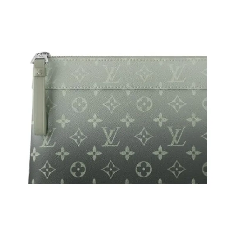 LOUIS VUITTON Pochette Voyage Leather Clutch Men's Khaki Green-2