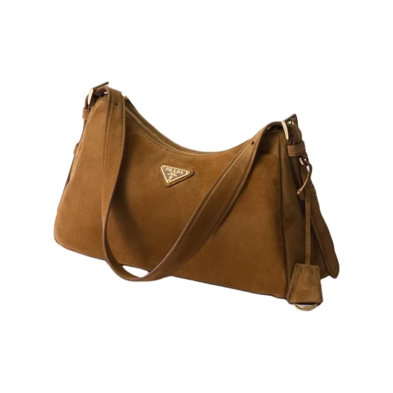 PRADA Suede Handbag Shoulder Bag Medium Size Women's Cinnamon Brown-1