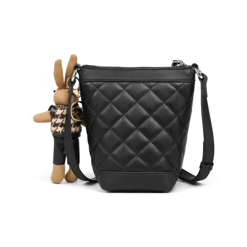 COMELY Cow Leather Patchwork Synthetic Leather Bucket Bags Shoulder Bag Crossbody Bag Small Size Women's White/Black-7