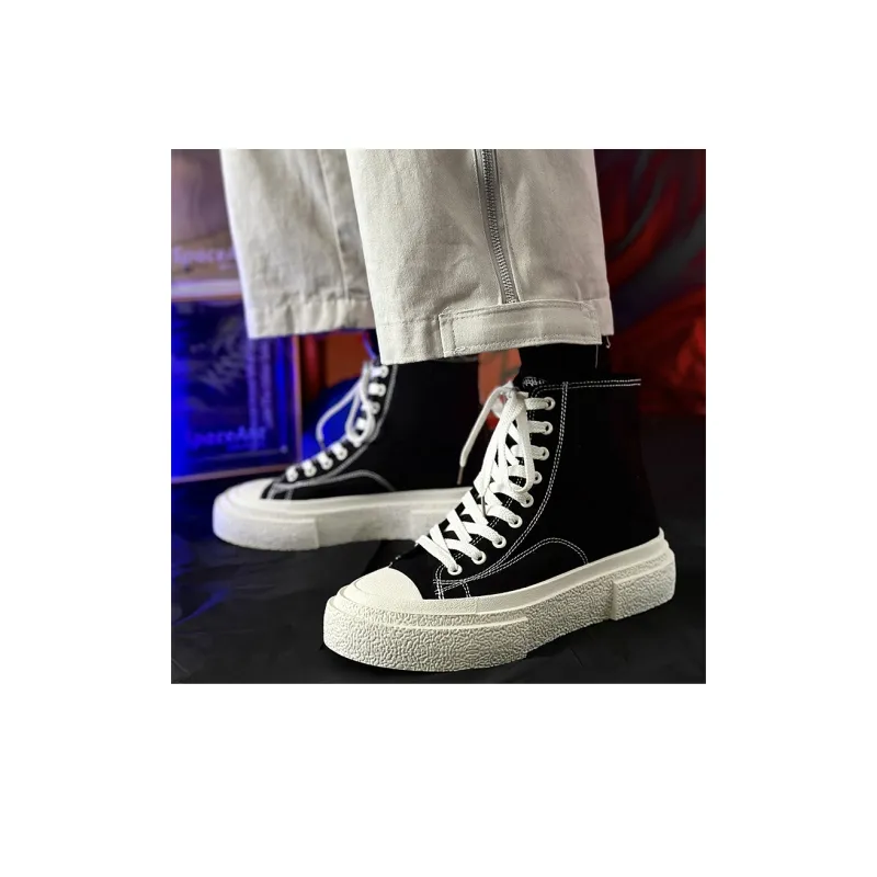 SLNU 3 Anti Slip And Wear Resistant Height Increasing High Top Canvas Shoes Unisex Black-12