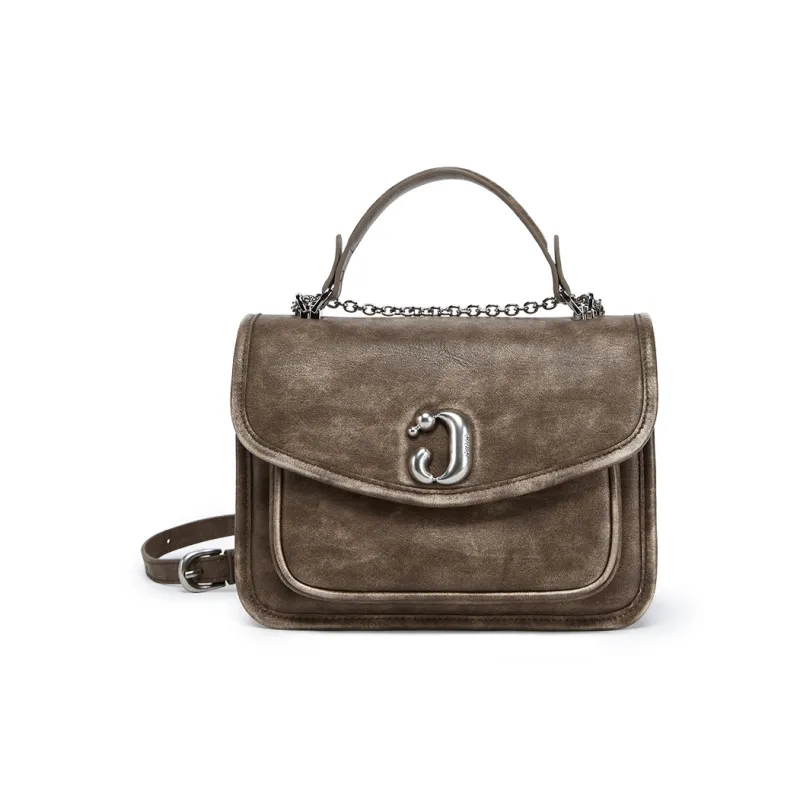 JONBAG PU Premium Texture Niche Commute Bag, Shoulder Bag, Crossbody Bag, Handbag Women's Black Oil Wax/Polished Brown-2