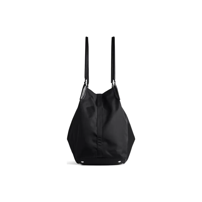 Balenciaga Nylon Bonded Smooth Cow Leather Handbag Shoulder Bag Large Size Women's Black-3