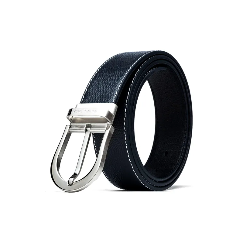 Anthony Miles Top Grain Cow Leather Leather Belts Men's Blue 3.4cm-0